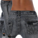 Jeans High Waisted Straight Skinny Stretchy Pant Streetwear Ladies Tight Washed Bandage Denim Pencil Pants Trousers