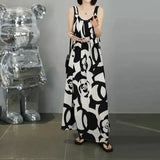 Floral Spliced Printed Dresses Casual Loose A-Line Waist Women's Clothing Stylish Slip Sleeveless Pleated Long Dress