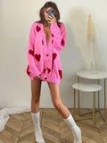 Women Y2K Grunge Vintage V-neck Ribbed Trim Sweaters Jacket Heart/Flower Print Button-down Cardigan Fall Streetwear-Outfit