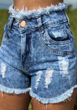 Straight High Waist Solid Ripped Denim