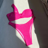 2024 Sexy New One-Shoulder Braved Embossed Fabric Split Swimsuit Bikini