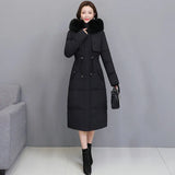 High quality Over-knee Down Padded Jackets Large Fur collar 2021 Winter Jacket Slim Thick Women's Parka Solid Female