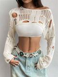 Spring And Summer New Tuk Hollow Hole Design Knitted Shirt Short