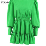 Casual Purple Lantern Sleeve Mini Dress Female Ruffled A-Line Dresses For Women O-Neck High Waist Bodycon Dress Autumn