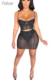 Sexy Two Piece Set Women Skirt Clubwear Black Sheer Mesh Bodycon Mini Dress Sets Rave Wear Wholesale Items