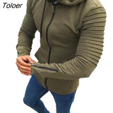 Size Men Autumn Pleated Long Sleeve Drawstring Hooded Coat Zipper Jacket Sweatshirt For men Hooded