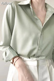 Fashion Satin Loose Silk Shirt Female Button Up White Top Femme OL Professional Dress Shirt Lady Clothes Blusas