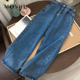 Trousers Vintage Wide Leg Pants Women Korean Straight Long Pants High Waist Jeans Casual Loose Trousers Blue Black
