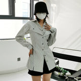 Patchwork Fake Two Piece Striped Shirt For Women Lapel Long Sleeve Colorblock Loose Blouses Female Fashion