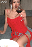 Ruffle Fringe Asymmetric Crop Top Girly Y2k Streetwear Sexy Summer Tank Tops Fairycore Camisole