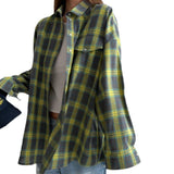 Style Collar Loose Shirt 2025 Autumn Check-In Long-Sleeved Pocket Women's