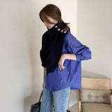 Korean Patchwork Print Striped Sweater For Women Turtleneck Long Sleeve Casual Sweaters Female Fashion New
