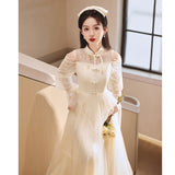 Chinese Adult Ceremony Collared Cheongsam Evening Dress Student Vocal Art Exam Dress 2025 New Long-Sleeved