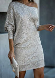 Formal Silver Sequin Puff Sleeve Mini