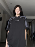 Piping Detail Short Sleeve Oversized Tee-Outfit