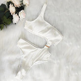 Toloer New Solid Color One-Shoulder One-Piece Swimsuit Sexy Ladies