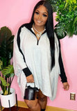 Casual Contrast Zipper Batwing Sleeve Loose