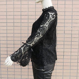 Lace Hollow Shirt Blouse Woman Spring Fall Fashion Long Sleeve O-neck Shirts Top Femme White Vintage Loose Women Clothing-Outfit