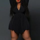 Size Sexy Dress Women Wholesale Fall Clothes Solid Long Sleeve Deep V Neck Mini Dresses Club Birthday Outfits
