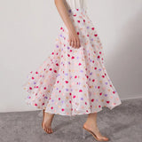 Sweet Petite Heart Print Midi Skirt For Women High Waist A Line Colorblock Long Skirts Female Clothing Summer