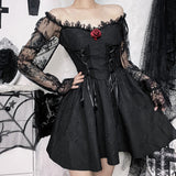Autumn Style Dark Male Main Dress Design Feeling Slim Three-Dimensional Flower Lace Temperament Dress Woman-Outfit