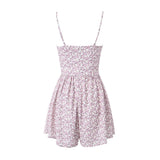 Sexy Flower Print Bow Bra Pad Corset Style Sling Bodysuits Women Ruched Ruffles Hem Skirt-shorts Jumpsuit Romper Overalls-Outfit