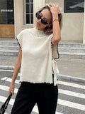 Women's Sleeveless Sweater Vest Simple Design Bumpy Bow Tie With