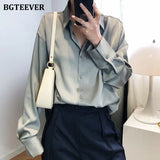 2020 New Chic Women Satin Shirts Long Sleeve Solid Turn Down Collar Elegant Office Ladies Workwear Blouses