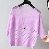 and Summer New Ice Silk Knitted Vest Tops White Shirt Hollow Out Bottoming Streetwear Fashion Womens Thin Clothing