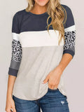 Hoodie Pullovers For Women Leopard Color Block O-Neck Blouse Casual Loose Jumpers Autumn Female