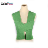 Puss Sexy Knitting Tank Top Women Irregular Cross Bandage Strap Elastic Corset Vest Summer Hipster Casual Trend