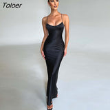 Sleeveless Bodycon Long Dress For Women 2023 Autumn New Spaghetti Strap Satin Backless Maxi Dresses Vestido