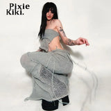 Distressed Knitted Sweater Dress Trashy Y2k Summer Outfits Two Piece Set Woman Fringe Long Skirt and Top