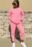 Casual Sports Round Neck Long Sleeve Loose Sweatshirt and Jogger Pants 2 Piece Set