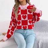 Autumn And Winter Lattice Love Lantern Sleeve Sweater Valentine's Day Women's