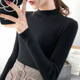 Neck Women Sweater Vintage Basic Solid Knitted Tops Casual Slim Pullover Autumn Winter Korean Tops Simple Chic Jumpers-Outfit