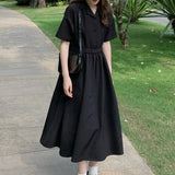 Women Summer Minimalist Black Midi Maxi Temperament Ulzzang Fashion Chic A-line Party Romance Loose Tunic Newest