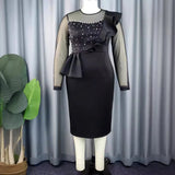 Fashion Perspective Nail Dress Elegant Wind Wood Ear High Waist Dress