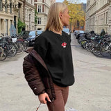 Casual Loose Mushroom Embroidery Sweatshirts Women Spring Long Sleeve Cartoon Graphic Vintage Pullovers
