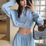 Autumn Women Sportswear Hoodies Pants & Casual Short Pullovers Sweatshirt 2 Piece Suit Sets Fashion Solid Blue
