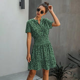 Women Leopard Casual Black Summer Ruffle Mini Dresses Buttons Ladies Purple Waisted Fitted Clothing 2020 Womens