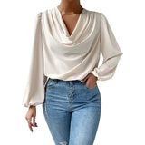 Loose Chiffon Shirts women Fashion Drape Cowl Long Sleeve Blouse Spring Autumn Pullover Shirt Tops Women Clothing-Outfit