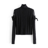 Autumn New Fashion Casual Turtleneck Bow Long Sleeve Solid Color Knitted Pullover Sweater