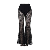 Summer 2024 Style Spice Girl Style Perspective Slim Trousers Dark Vintage Gothres Trumpet Trousers-Outfit