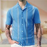 Men's New Sleeves Summer Striped Knits Suit Collar Short-Sleeved Business POLO Shirt