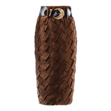 Coffee Casual Slim Solid Temperament Skirt Female Gathered Waist Minimalist Skirts For Women Autumn Style 2022