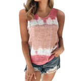 Top Women Tie Dye Print O-neck Sleeveless Tee Shirts 2021 Summer Gray Casual Harajuku Loose Top Camisole