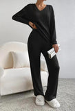 Women Tracksuit Knitted Sweater Pant Sets 2023 Autumn V Neck Pullover Tops Trousers Suits Casual Two Piece Set Outfits-Outfit