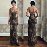 Sling Collar Sexy Bare Back Leopard Dress Summer New Temperament