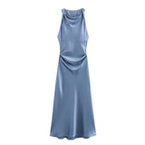 Autumn Silk Hymn Feeling Sleeveless Fan Flute Dress Round Neck Fashion Party
